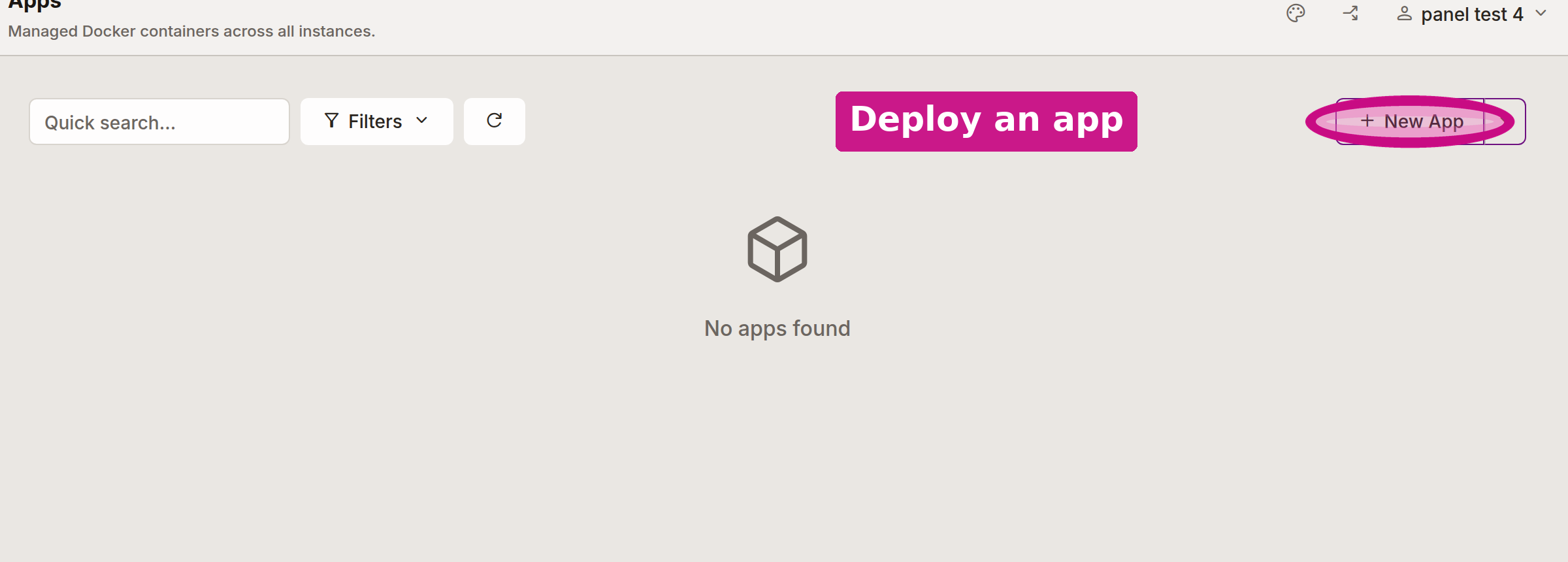 The workspace Apps page with the New App button circled