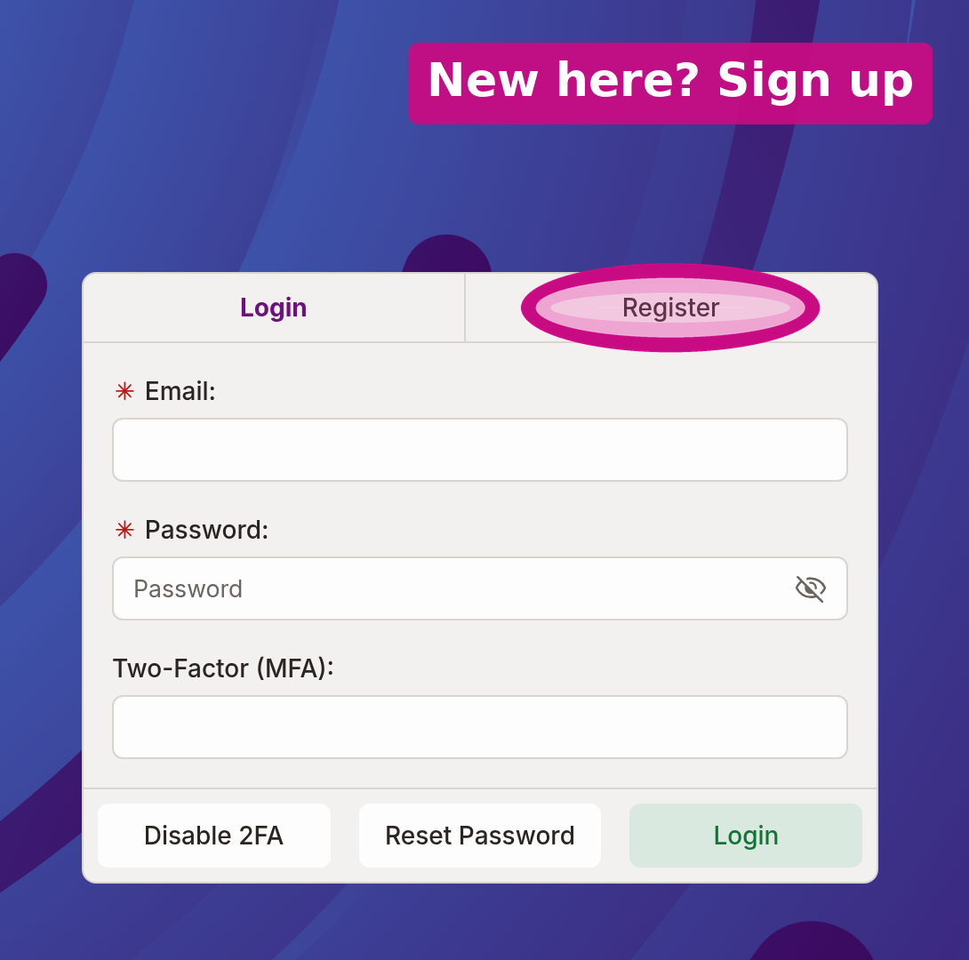 The GalaxyGate sign in screen with the Register tab circled